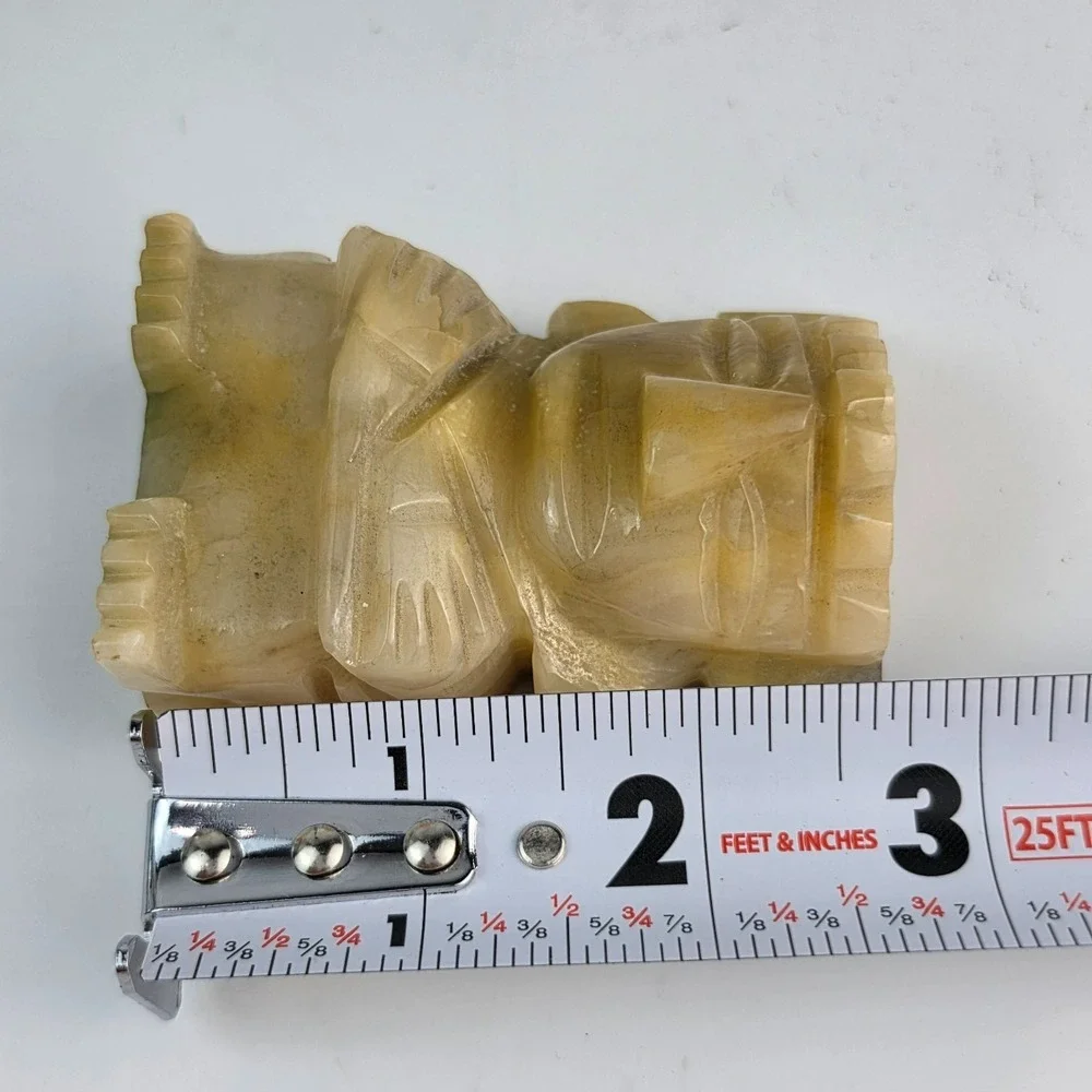 Vintage Mexican Onyx Carved Aztec Mayan Seated Figure Statue Green Banded Stone - Picture 7 of 8